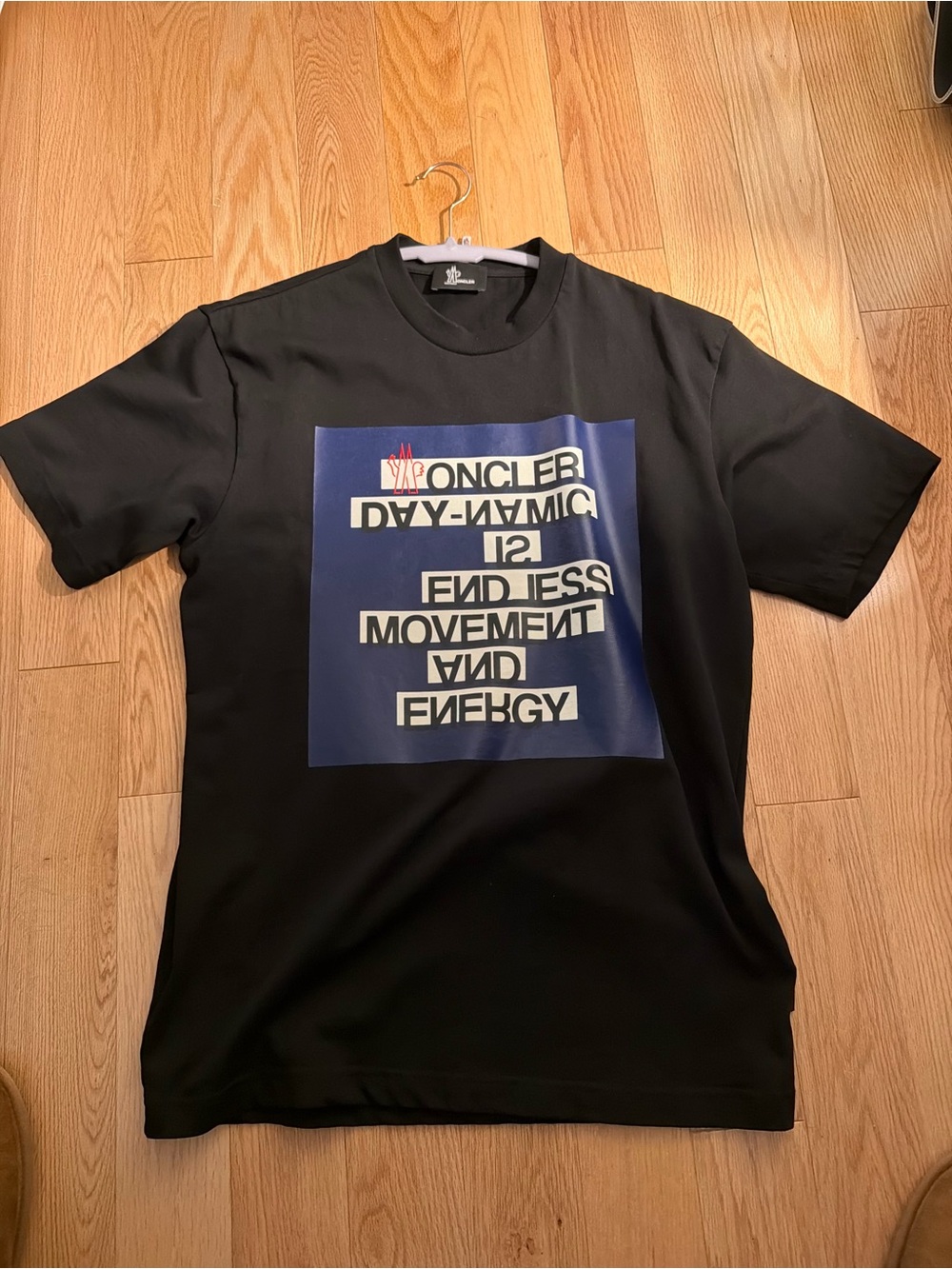 Moncler Black T-Shirt with Blue & White Graphic Panel - Picture 2 of 7